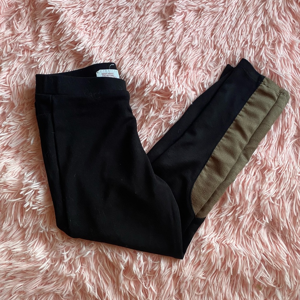 Girls black leggings with suede detail
